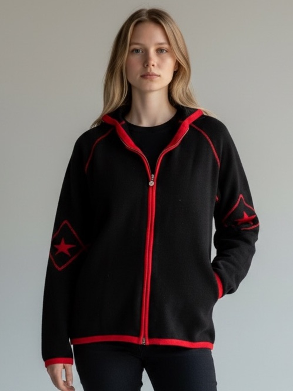 NEVE 100% Wool US Ski Team Zip-Up Sweater